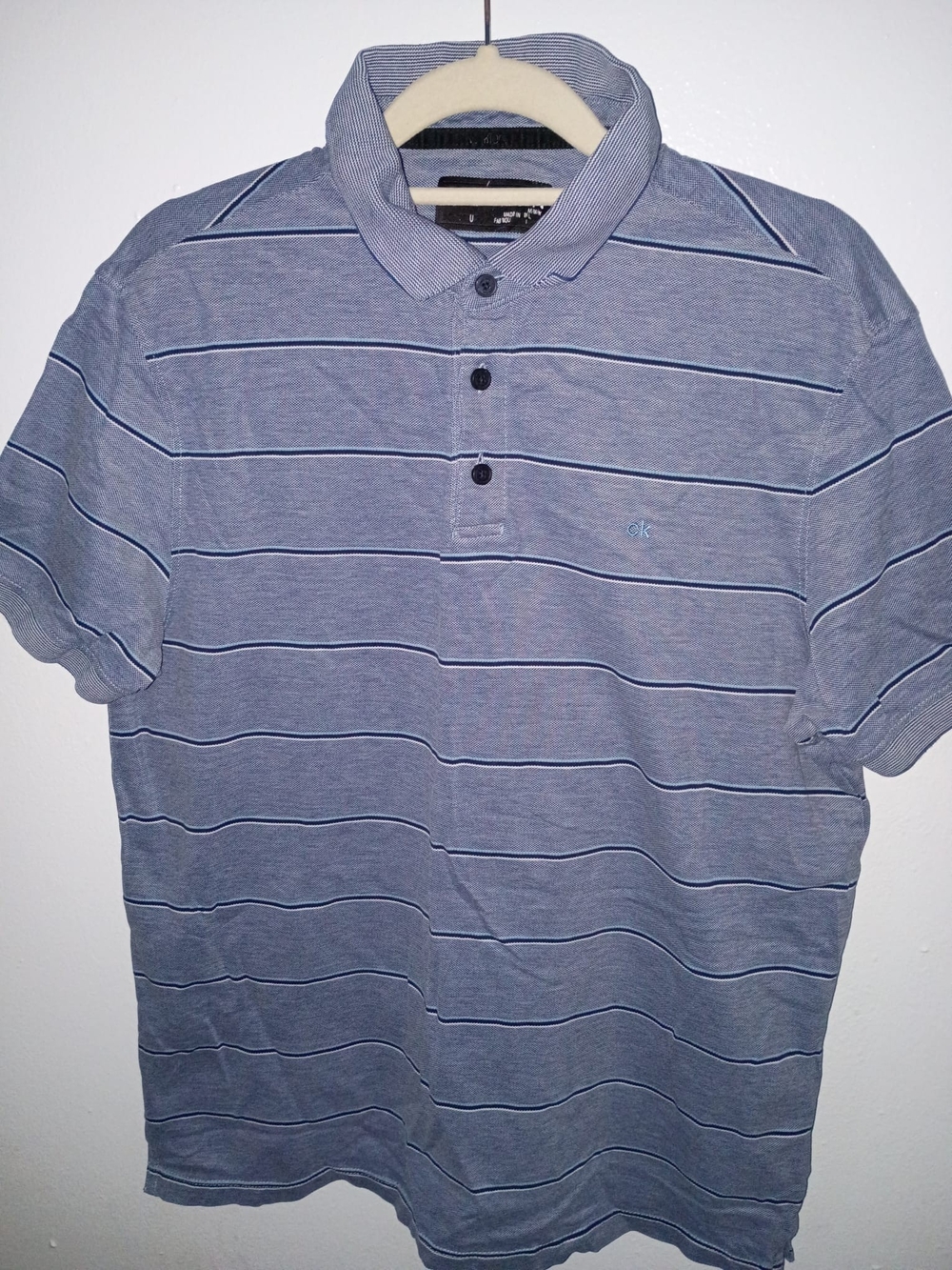 Calvin Klein Men's Light Blue Thin-Striped Polo